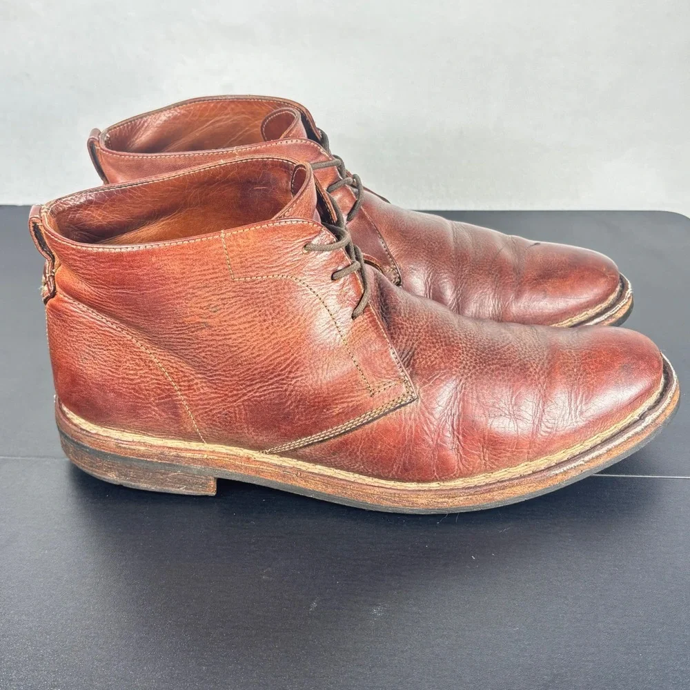 John Varvatos Chukka Boots Brown Leather Lace Up Distressed Rugged Gorpcore 10